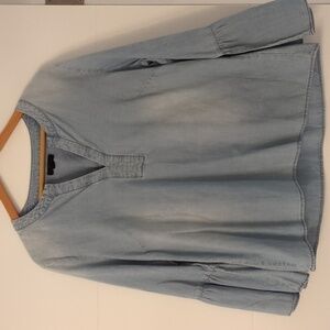 J Crew Lightly Distressed Peasant Cotton Boho Coastal Blouse Sz L